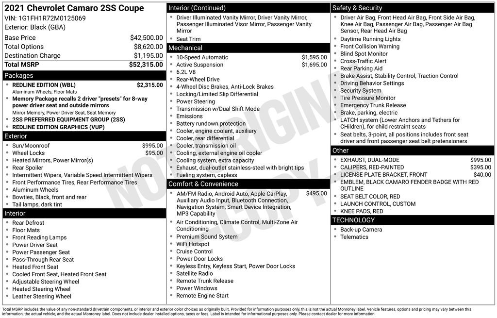 Used 2021 Chevrolet Camaro SS w/ Redline Edition RWD image 13