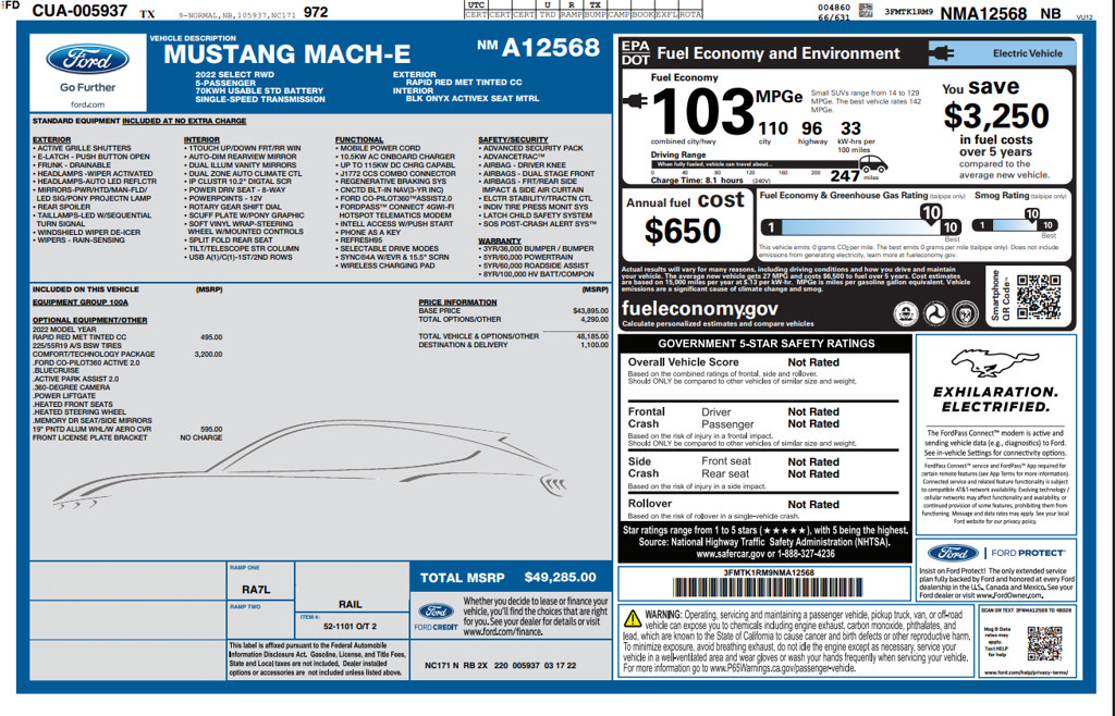 Used 2022 Ford Mustang Mach-E Select w/ Comfort/Technology Package RWD image 4