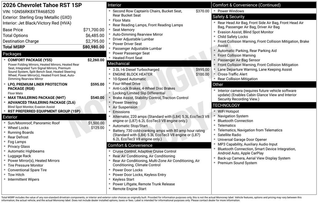 New 2026 Chevrolet Tahoe RST w/ Comfort Package AWD/4WD image 3