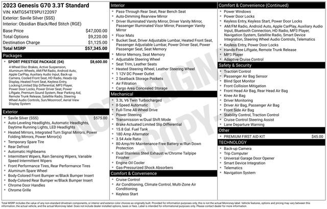 Used 2023 Genesis G70 3.3T w/ Sport Prestige Package image 6