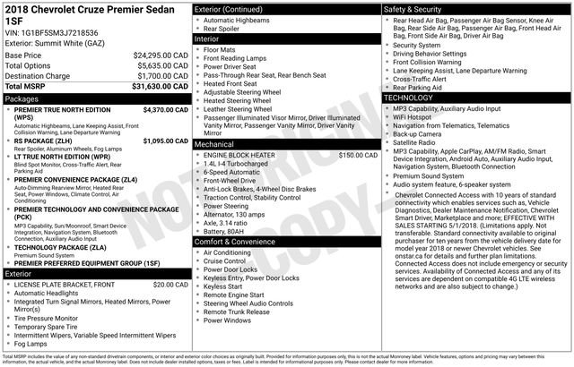 Used 2018 Chevrolet Cruze Premier w/ Premier True North Edition FWD image 23