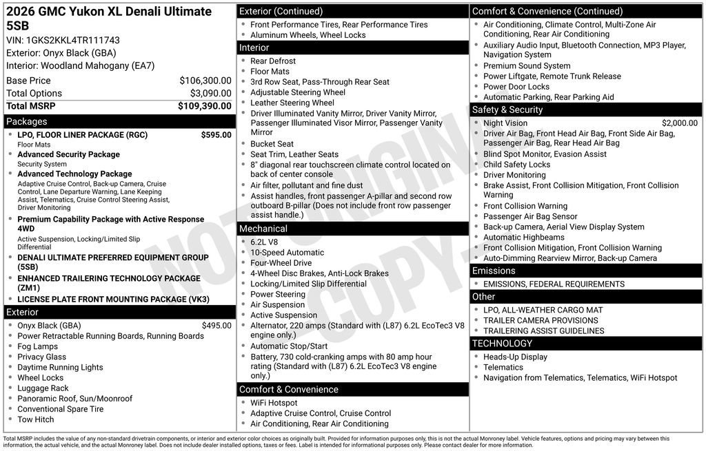 New 2026 GMC Yukon XL Denali Ultimate w/ LPO, Floor Liner Package image 5