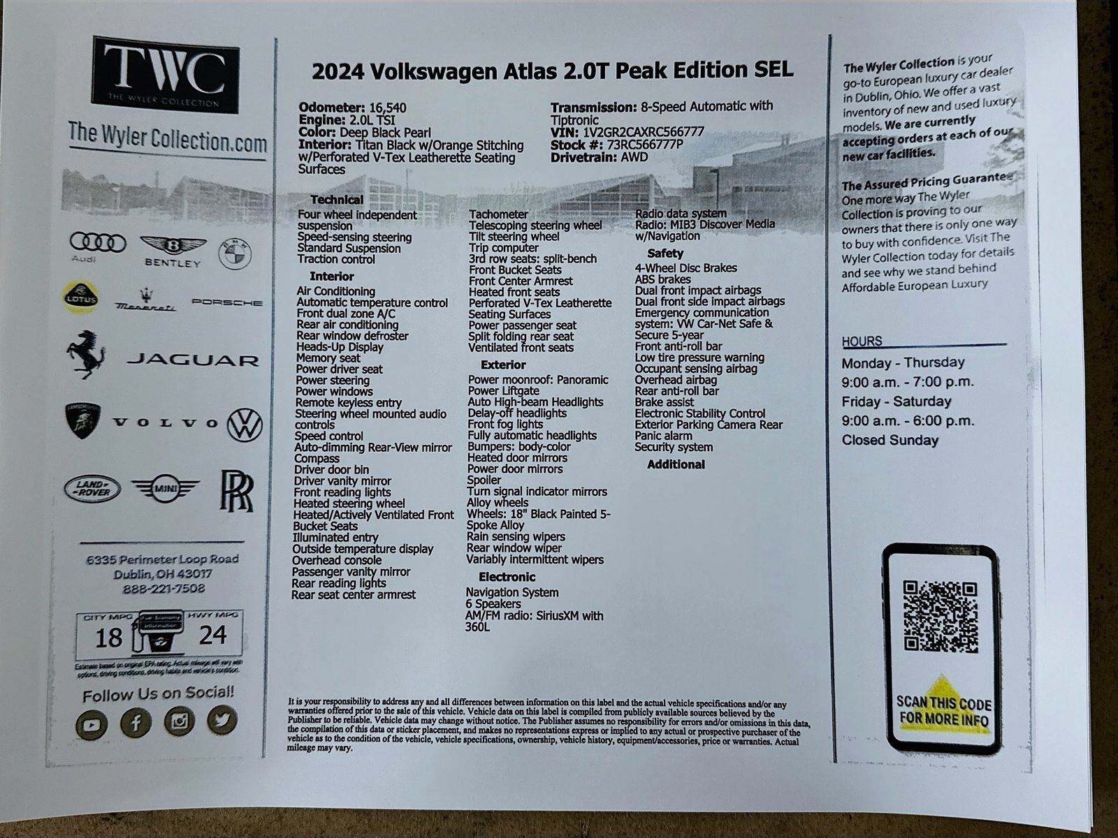 Certified 2024 Volkswagen Atlas Peak Edition SEL AWD/4WD image 48