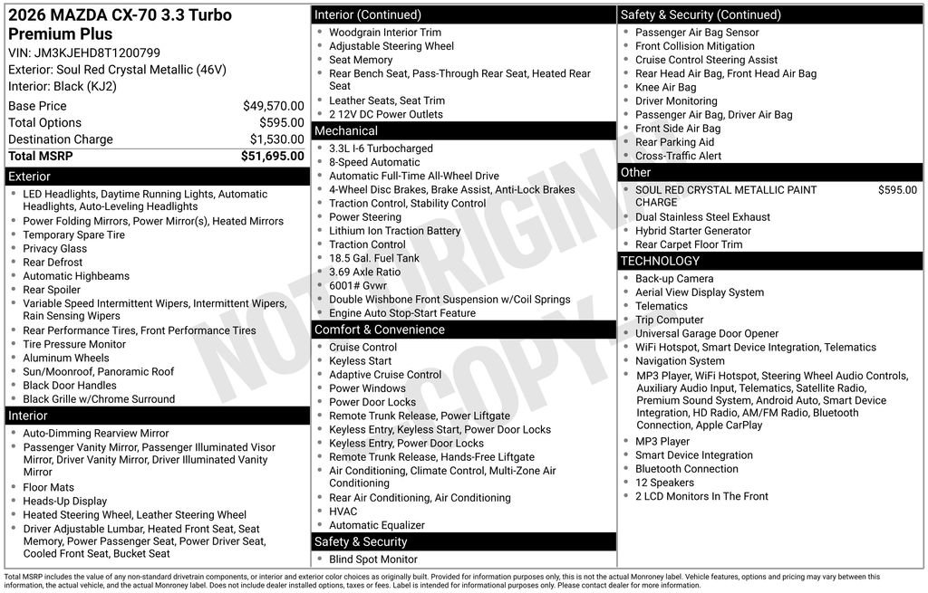 Certified 2026 MAZDA CX-70 3.3 Turbo w/ Premium Plus Pkg AWD/4WD image 42