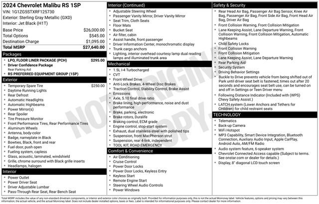 Certified 2024 Chevrolet Malibu RS w/ LPO, Floor Liner Package FWD image 31