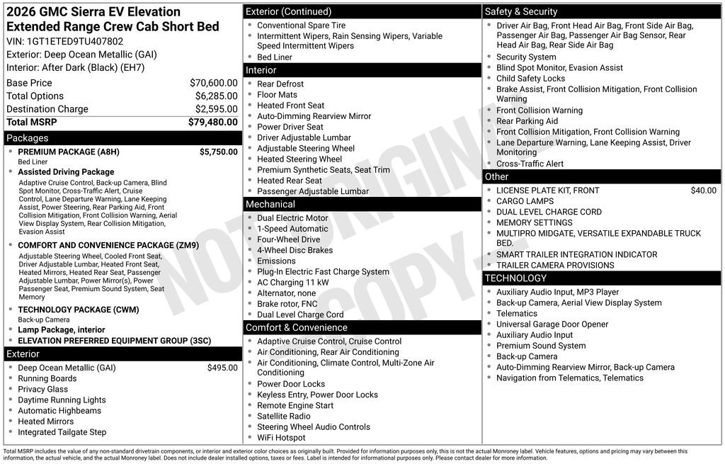 New 2026 GMC Sierra EV Elevation w/ Premium Package AWD/4WD image 6