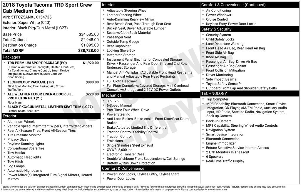 Used 2018 Toyota Tacoma TRD Sport w/ TRD Premium Sport Package AWD/4WD image 15