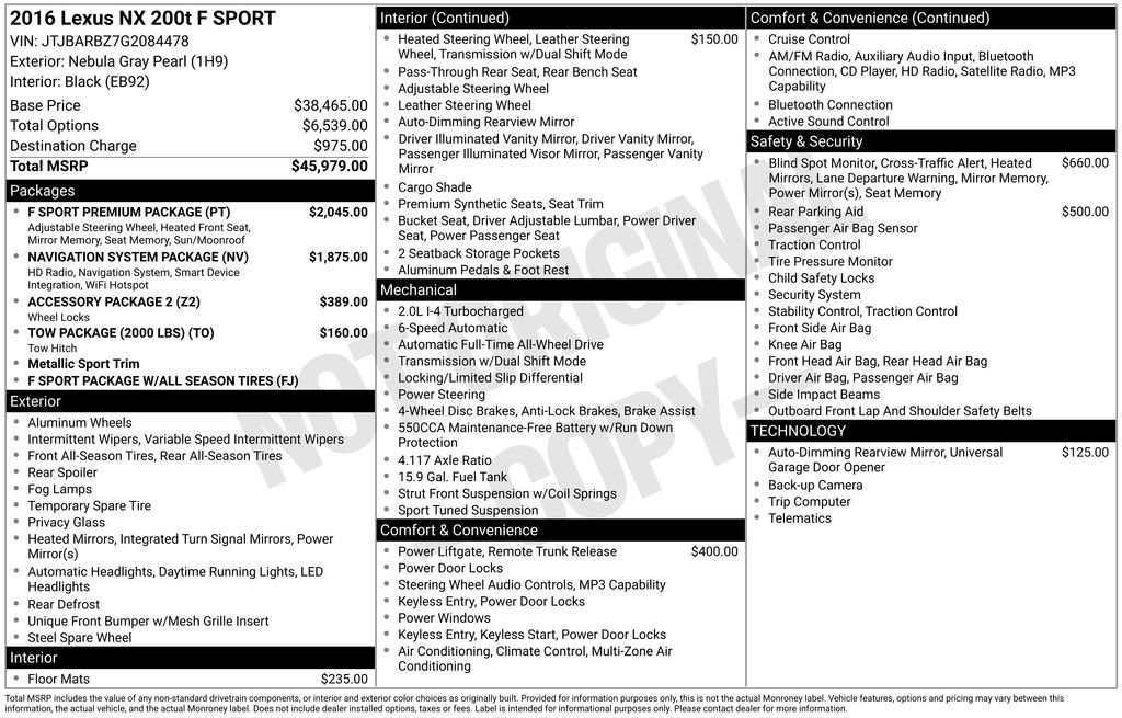 Used 2016 Lexus NX 200t F Sport w/ F Sport Premium Package image 3