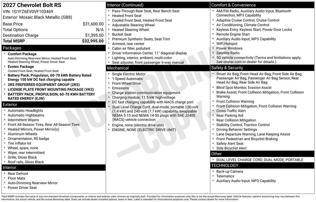 New 2027 Chevrolet Bolt RS FWD image 4