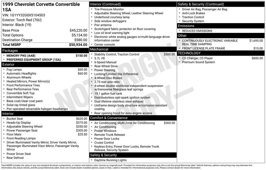 Used 1999 Chevrolet Corvette Convertible w/ Memory Pkg image 34