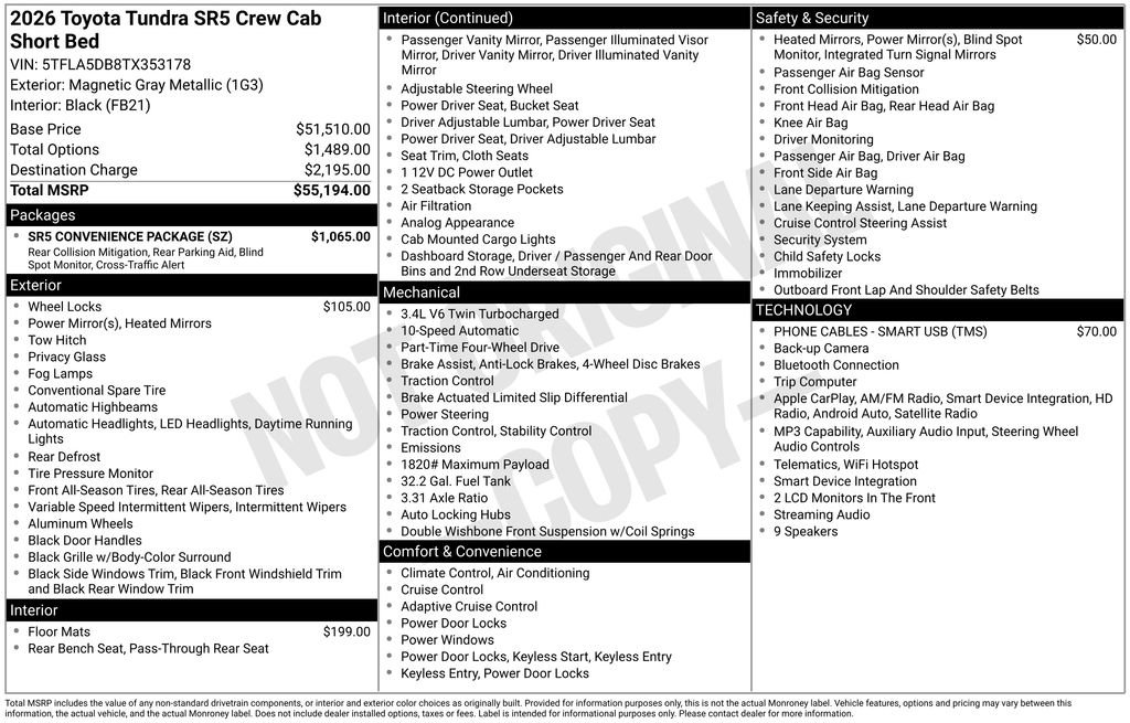 Used 2026 Toyota Tundra SR5 w/ SR5 Convenience Package AWD/4WD image 33