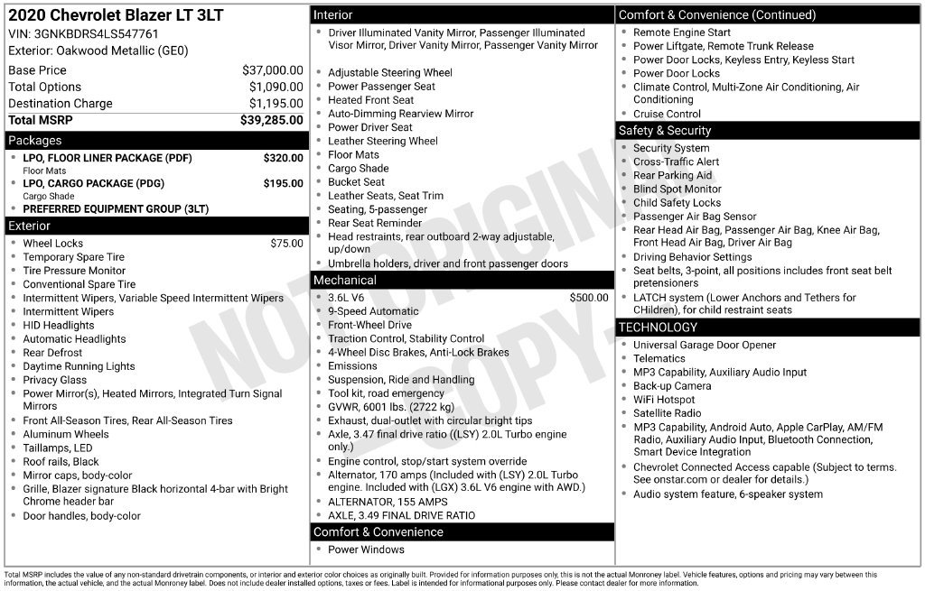 Used 2020 Chevrolet Blazer LT w/ LPO, Floor Liner Package FWD image 45