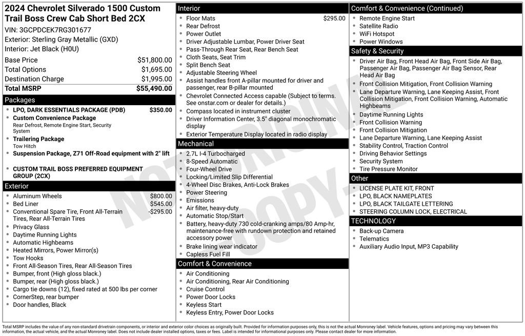 Certified 2024 Chevrolet Silverado 1500 Custom Trail Boss w/ LPO, Dark Essentials Package AWD/4WD image 35