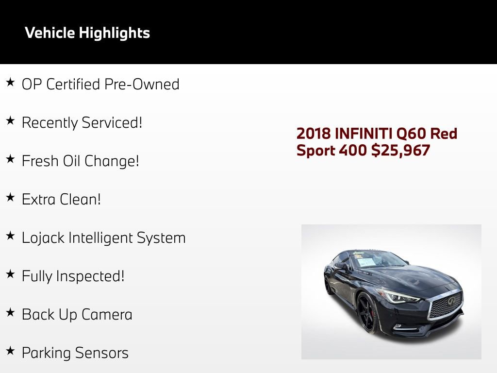 Used 2018 INFINITI Q60 Red Sport 400 w/ Sensory Package 3.0T Sport RWD image 2