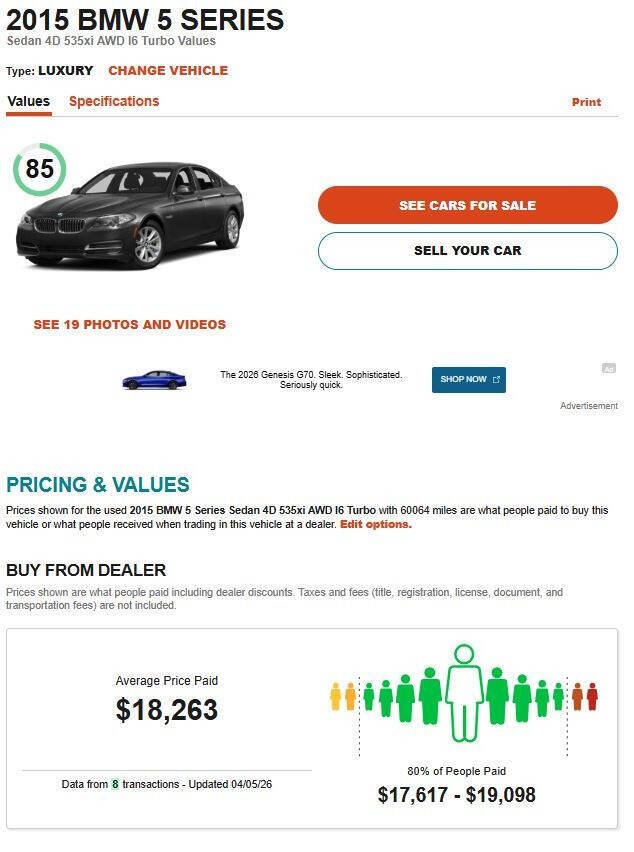 Used 2015 BMW 535i xDrive Sedan image 13