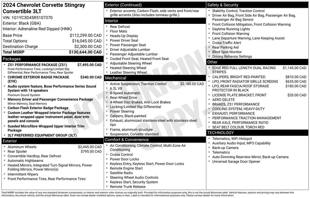 Used 2024 Chevrolet Corvette Stingray Premium Conv w/ Z51 Performance Package RWD image 36