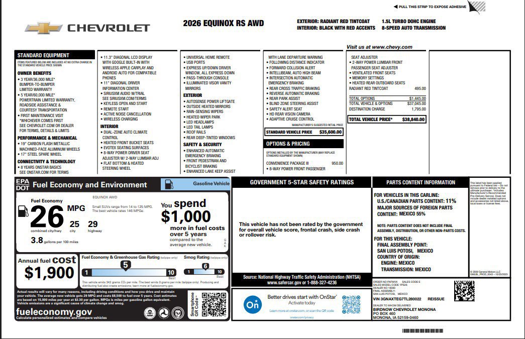 New 2026 Chevrolet Equinox RS w/ Convenience Package III image 5