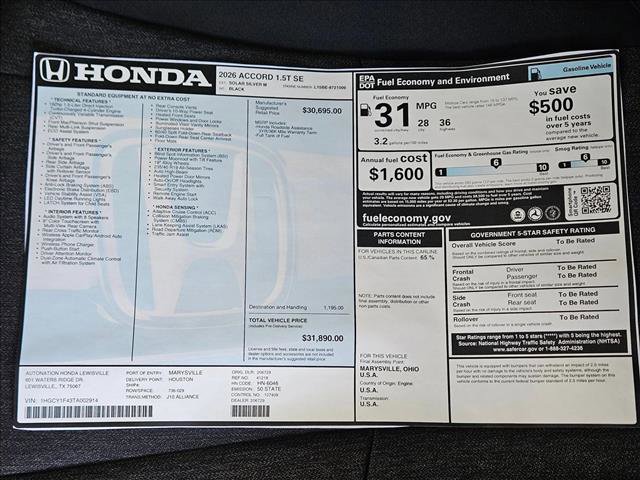 New 2026 Honda Accord SE image 15