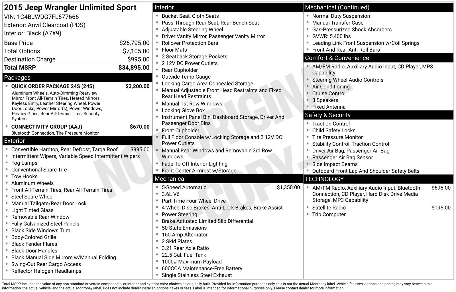 Used 2015 Jeep Wrangler Unlimited Sport w/ Quick Order Package 24S AWD/4WD image 4
