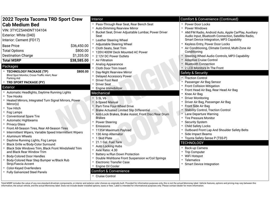 Used 2022 Toyota Tacoma TRD Sport w/ Technology Package AWD/4WD image 35