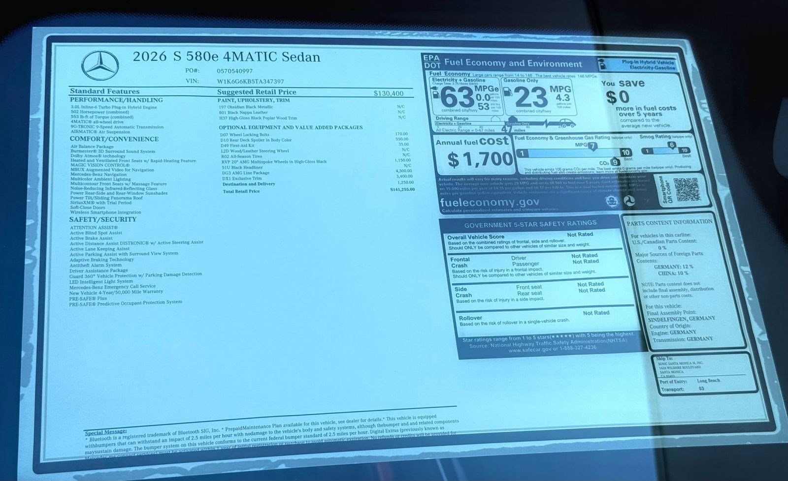 New 2026 Mercedes-Benz S 580e 4MATIC Sedan image 30