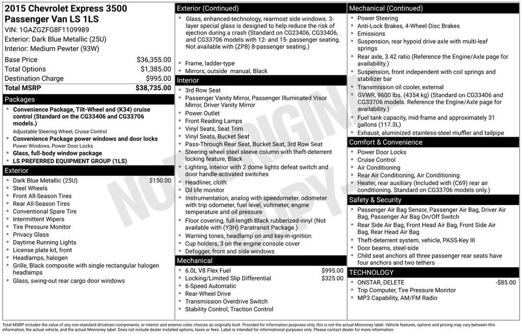 Used 2015 Chevrolet Express 3500 LS RWD image 2