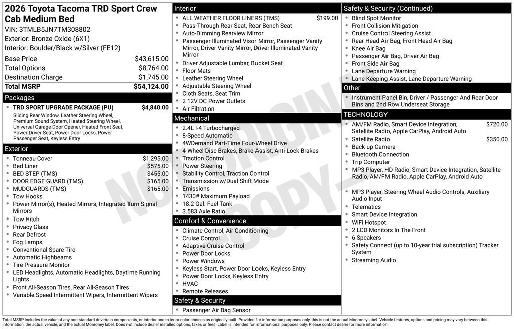 New 2026 Toyota Tacoma TRD Sport w/ TRD Sport Upgrade Package AWD/4WD image 6