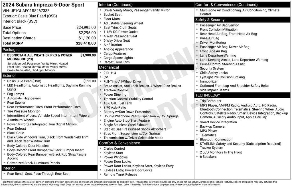 Certified 2024 Subaru Impreza 2.0i Sport AWD/4WD image 52