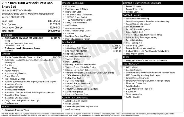 New 2027 RAM 1500 Warlock AWD/4WD image 19