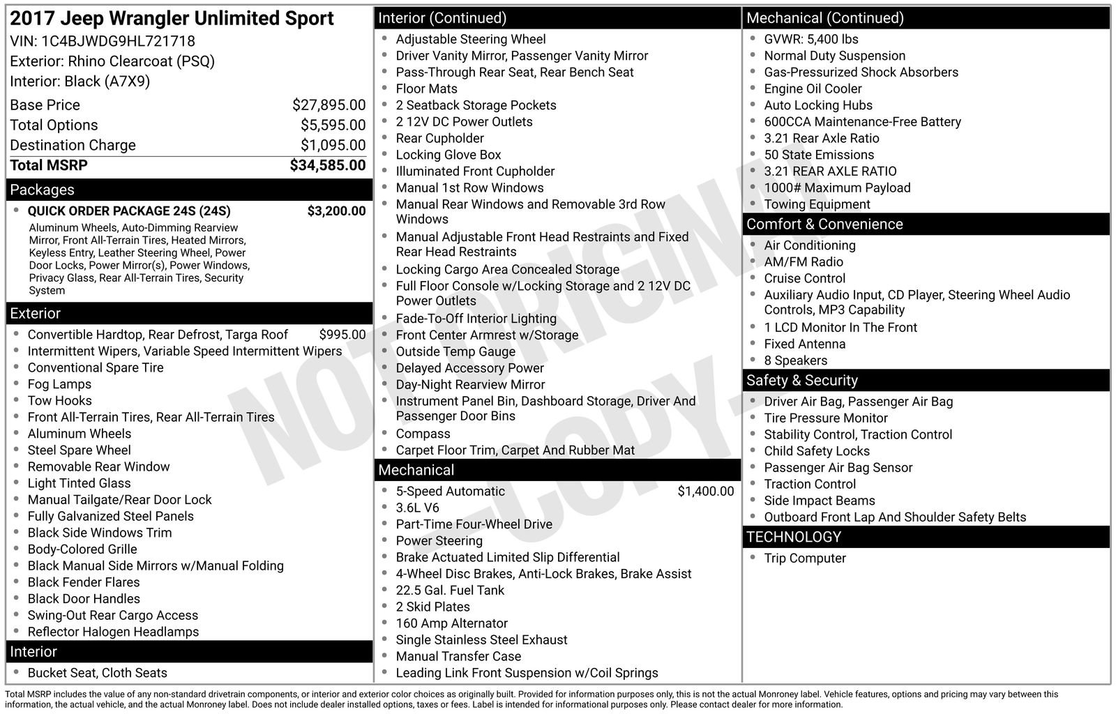 Used 2017 Jeep Wrangler Unlimited Sport w/ Quick Order Package 24S AWD/4WD image 31