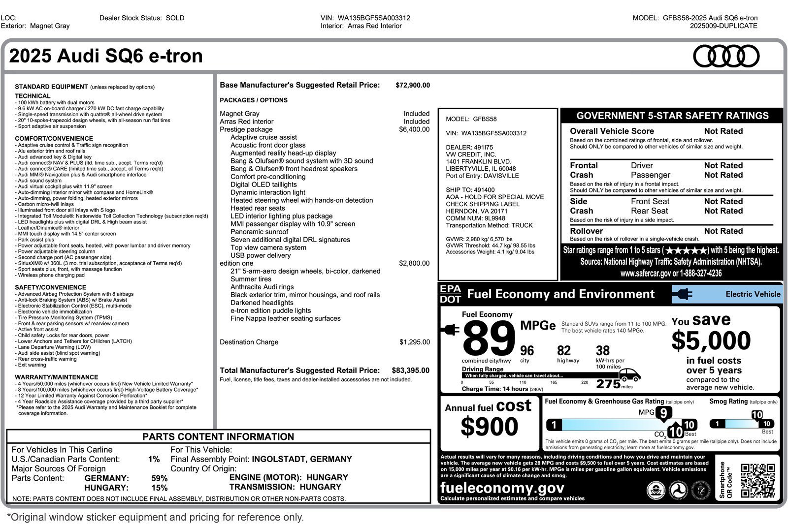 Used 2025 Audi SQ6 e-tron Prestige w/ Red Edition One image 3
