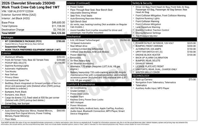 New 2026 Chevrolet Silverado 2500 W/T w/ WT Convenience Package RWD image 4
