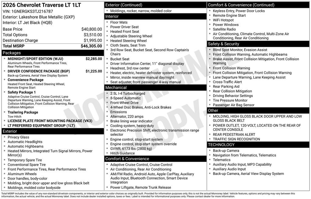 New 2026 Chevrolet Traverse LT w/ Midnight/Sport Edition FWD image 4