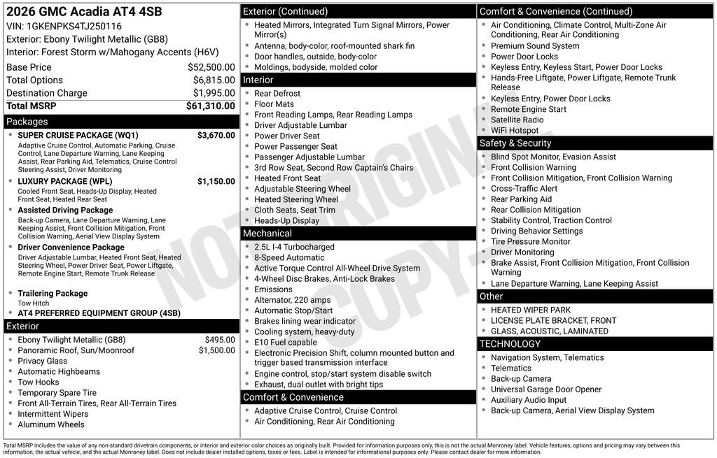 New 2026 GMC Acadia AT4 w/ Super Cruise Package AWD/4WD image 12