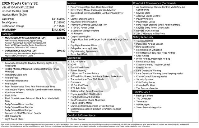 Certified 2026 Toyota Camry SE w/ Multimedia Upgrade Package image 31