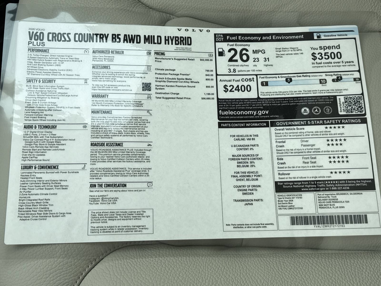 New 2026 Volvo V60 B5 Cross Country Plus w/ Protection Package Premier AWD/4WD image 30