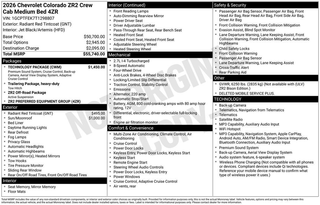 New 2026 Chevrolet Colorado ZR2 w/ Technology Package AWD/4WD image 2