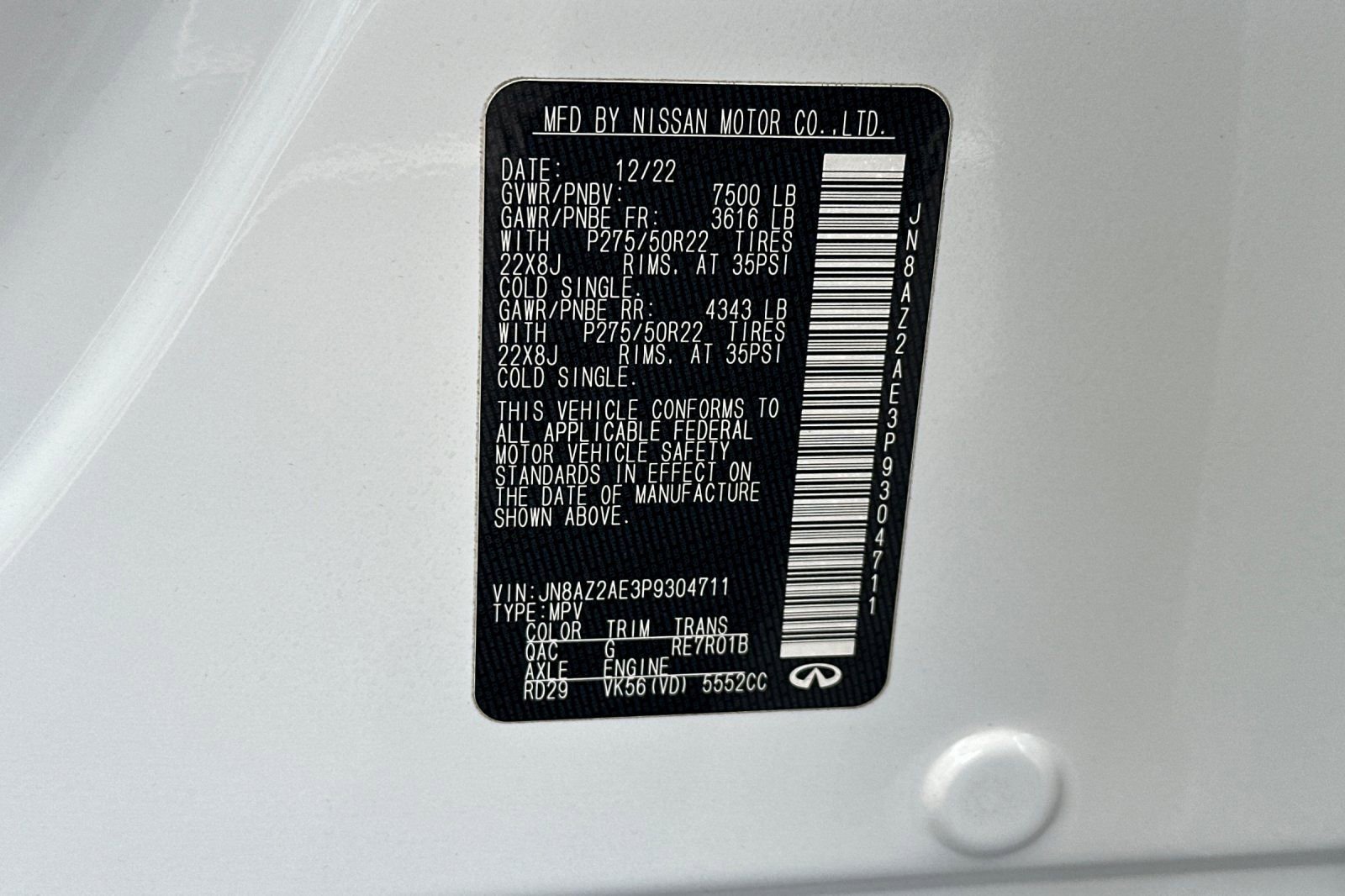 Certified 2023 INFINITI QX80 Premium Select w/ Cargo Package image 59