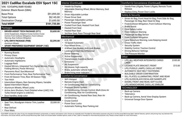 Used 2021 Cadillac Escalade ESV Sport w/ Driver Assist Tech Package image 42