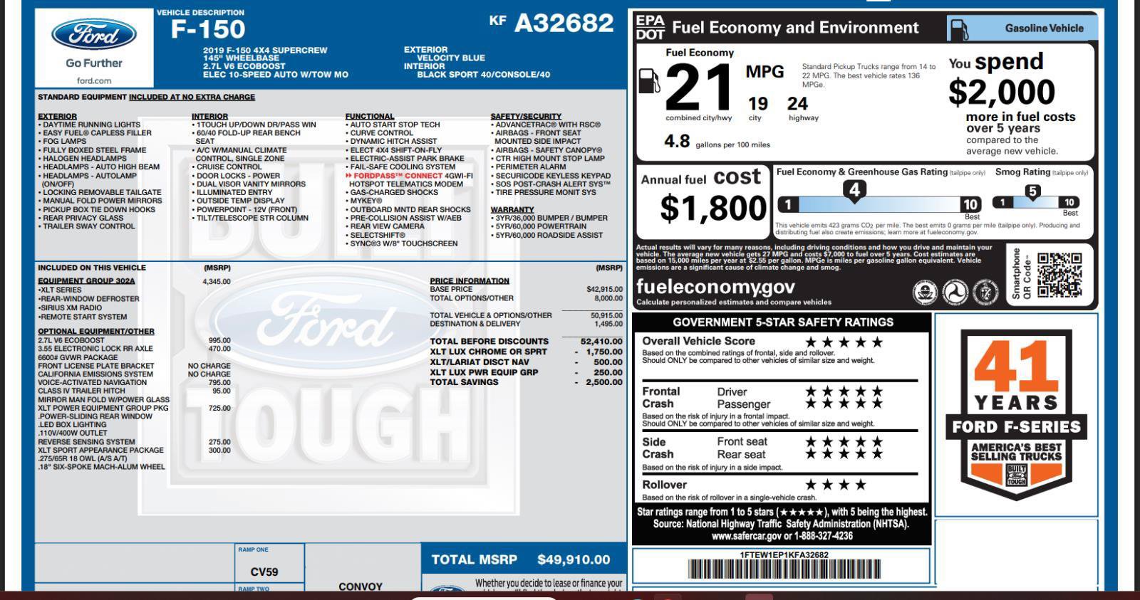 Used 2019 Ford F150 XLT w/ Equipment Group 302A Luxury AWD/4WD image 4