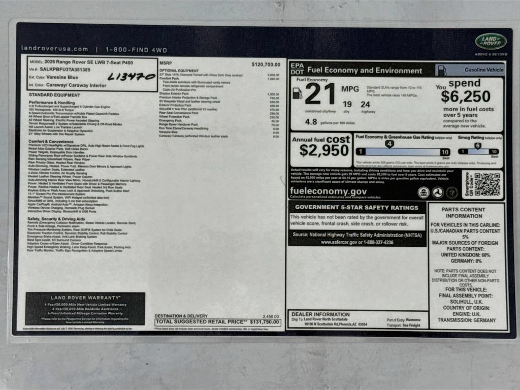New 2026 Land Rover Range Rover Long Wheelbase SE AWD/4WD image 9
