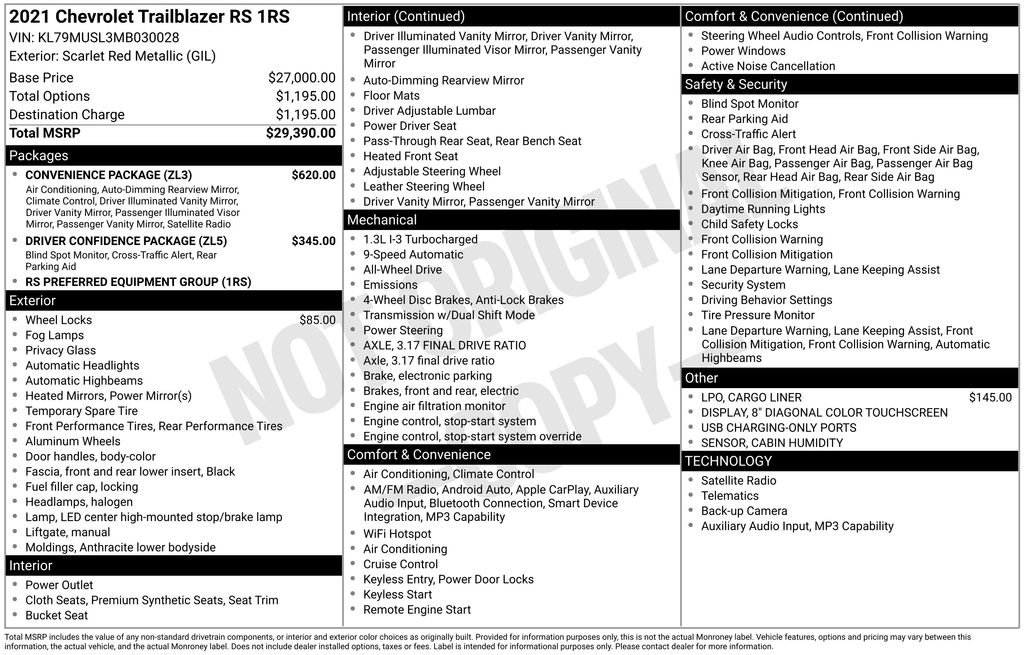Used 2021 Chevrolet TrailBlazer RS w/ Convenience Package AWD/4WD image 4