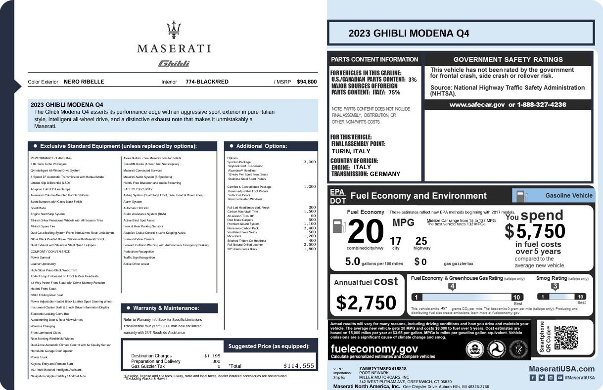 Certified 2023 Maserati Ghibli Modena Q4 AWD/4WD image 25