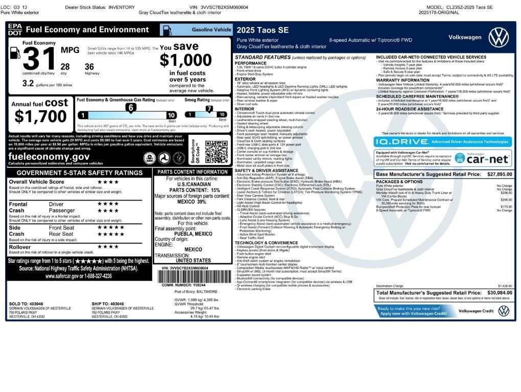 Used 2025 Volkswagen Taos SE FWD image 2