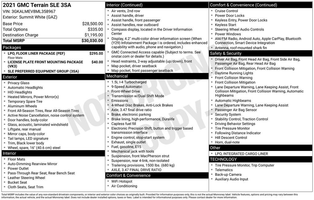 Certified 2021 GMC Terrain SLE w/ LPO, Floor Liner Package FWD image 35