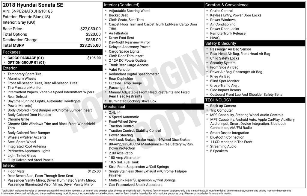 Used 2018 Hyundai Sonata SE w/ Cargo Package image 12