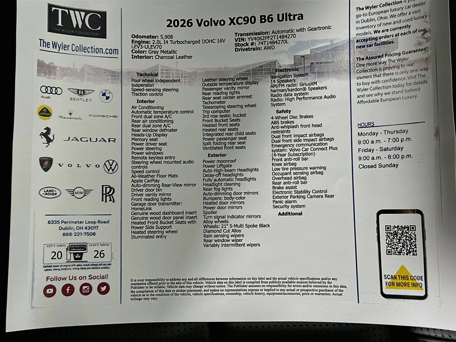 Certified 2026 Volvo XC90 B6 Ultra w/ Protection Package AWD/4WD image 46