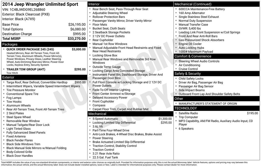 Used 2014 Jeep Wrangler Unlimited Sport w/ Quick Order Package 24S AWD/4WD image 22