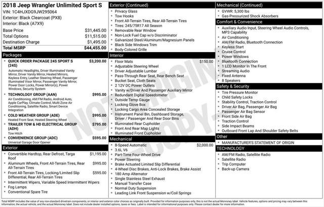 Certified 2018 Jeep Wrangler Unlimited Sport S AWD/4WD image 3