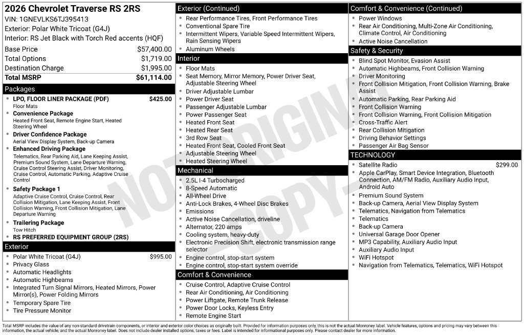 New 2026 Chevrolet Traverse RS w/ LPO, Floor Liner Package AWD/4WD image 28
